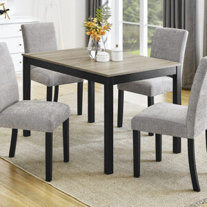 1219-5P Forana gray dining table set with wood-look top and upholstered gray chairs in modern dining room