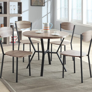 1230SET-GW Blake round dining table set with grey wash finish and black metal chairs in modern small dining room