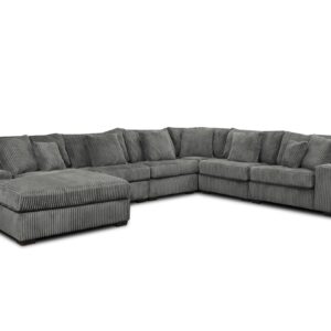 1300-07 Option 8 sectional sofa with chaise in gray corduroy fabric, large modern sectional couch