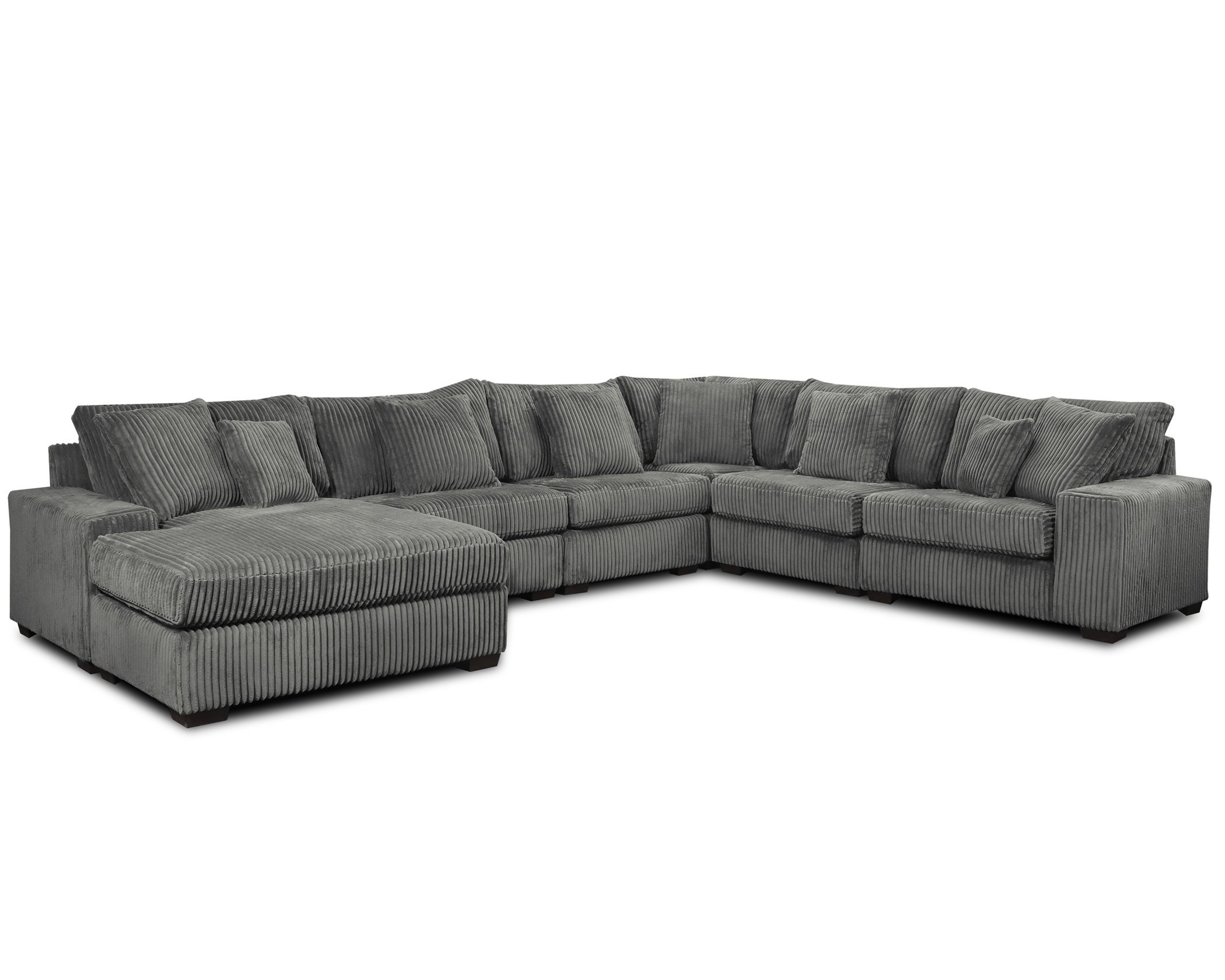 1300-07 Option 8 sectional sofa with chaise in gray corduroy fabric, large modern sectional couch