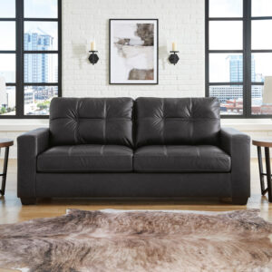 Dark modern queen sleeper sofa with track arms and plush cushions