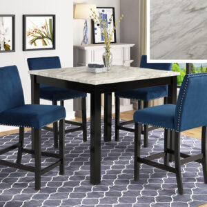 1715SET-RB Lennon counter height dining set with marble-look top and royal blue upholstered chairs