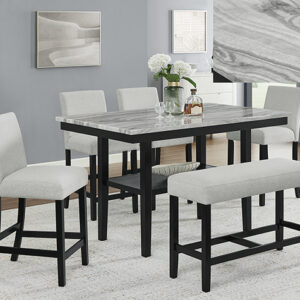 1716DV-5P Camelia dove counter height dining set with glass top and light gray upholstered chairs