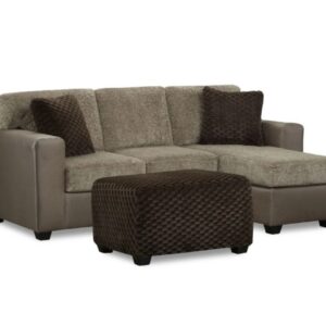 maple brown sectional sofa with chaise and matching ottoman in compact living room