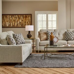 20199 Tweed Beige living room set with sofa and loveseat in neutral fabric upholstery