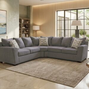 2074 Harris Grey sectional sofa with modern grey fabric upholstery and corner design