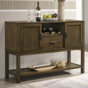 2137-SB Lloyd wood sideboard cabinet with warm finish, cabinet doors, drawer, and open lower shelf