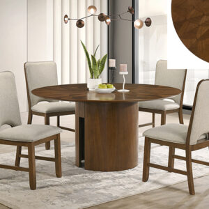 2159-5P Shari round wood dining table set with pedestal base and upholstered chairs