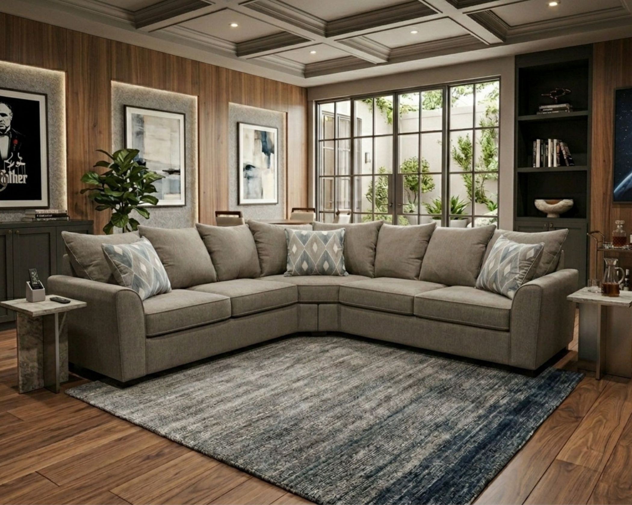 2210 Utah Khaki sectional sofa with neutral fabric upholstery and modern design