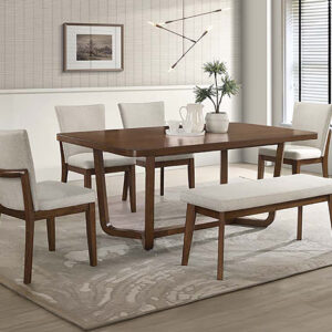 ROLSTAN 6 piece wood dining table set with four upholstered chairs and bench