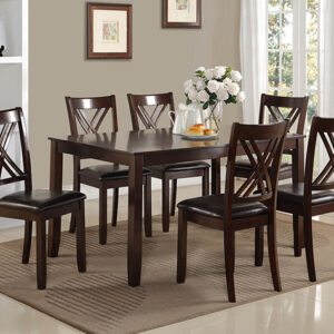 ELOISE 7 piece dark wood dinette set with six X-back chairs and padded seats