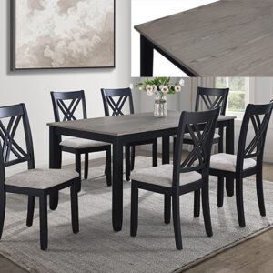 ELOISE light grey 7 piece dinette set with X-back chairs and cushioned seats