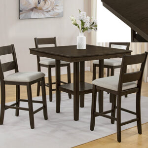 LESTER brown 5 piece counter height dining table set with four cushioned chairs