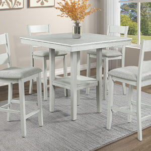 LESTER driftwood 5 piece counter height dining table set with cushioned chairs