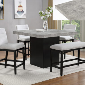 SEBASTIAN counter height dining set with stone look top, upholstered chairs and bench