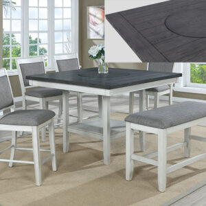 FULTON chalk grey counter height dining set with two-tone top, chairs and bench
