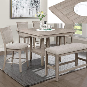 FULTON counter height dining set with marble insert tabletop, chairs and bench