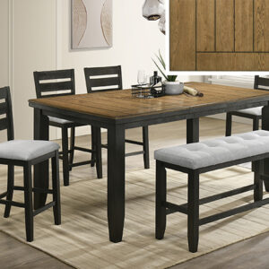 BARDSTOWN counter height dining set with wheat top, charcoal base, chairs and bench