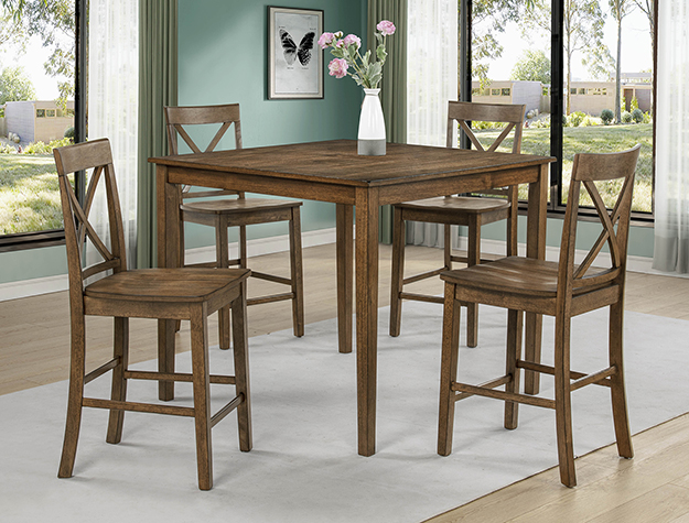 THEODORE brown 5 piece counter height dining table set with wooden chairs