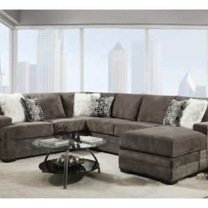 Cloud Charcoal combo sectional sofa with chaise, gray upholstered sectional couch with accent pillows