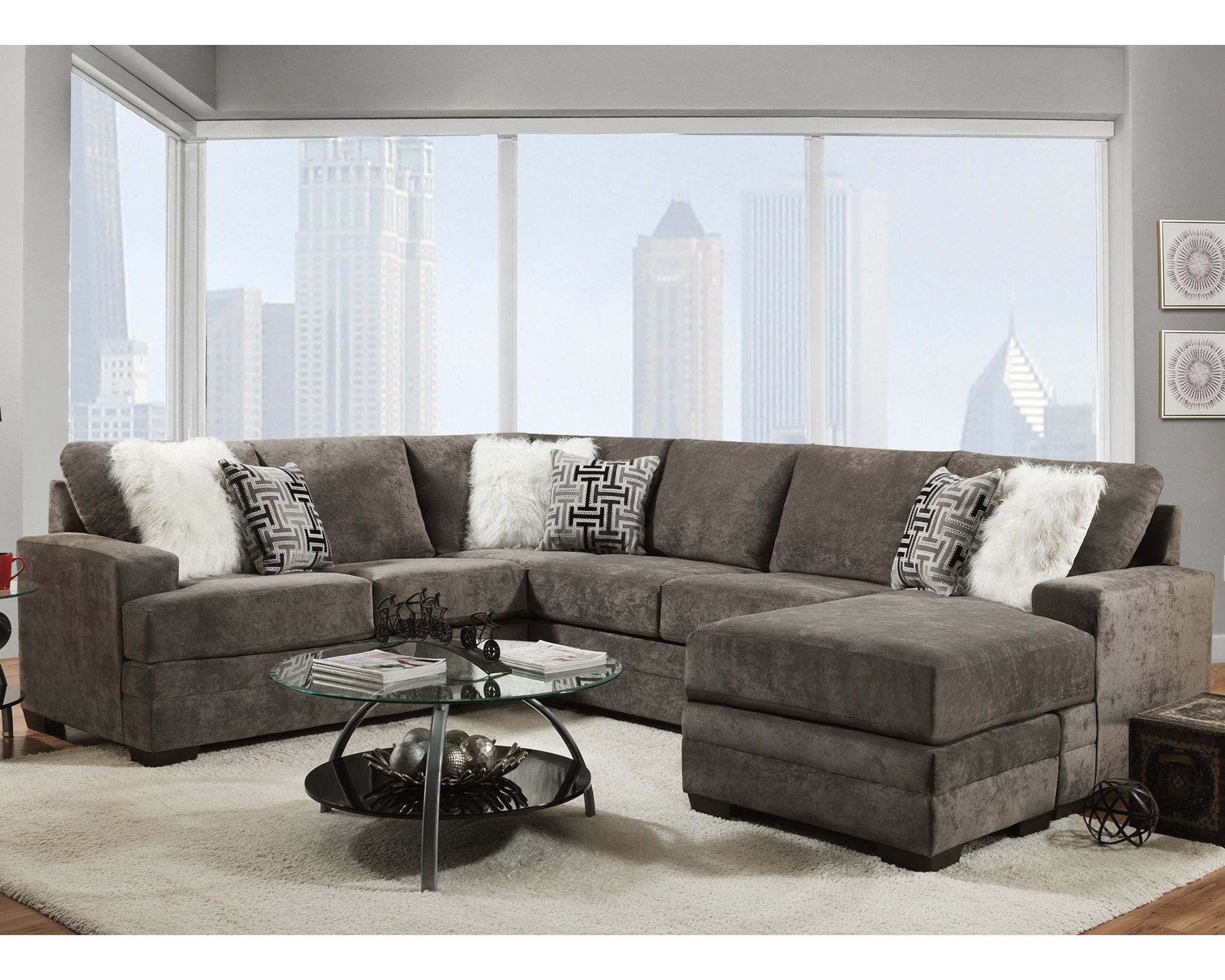 Cloud Charcoal combo sectional sofa with chaise, gray upholstered sectional couch with accent pillows