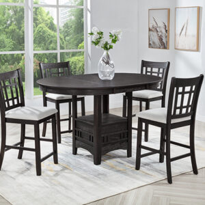 HARTWELL black counter height dining set with storage base and cushioned chairs