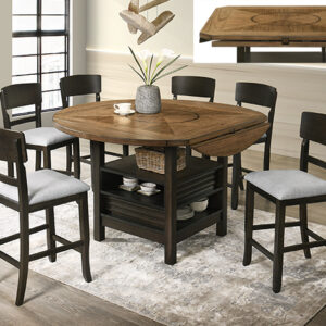 OAKLY counter height dining set with drop leaf top, storage base and chairs