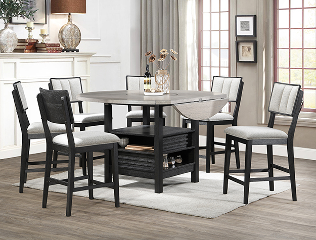 CLINE counter height dining set with storage base and cushioned chairs