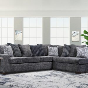 charcoal sectional sofa with chaise and decorative pillows in modern living room setting