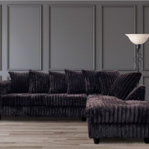 brown corduroy sectional sofa with chaise and plush cushions in modern living room