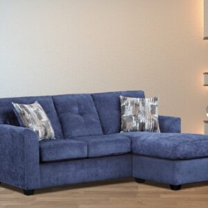 3006 Gerald Blue sectional with chaise, deep blue upholstery, plush cushions, and modern compact design