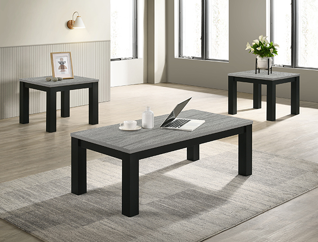 Theo 3 piece cocktail table set with grey finish and black legs