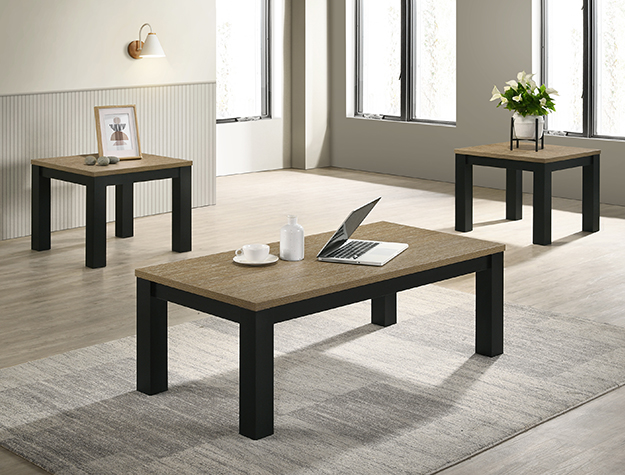 Theo 3 piece cocktail table set with natural finish and black legs