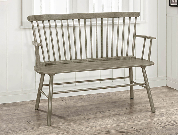 Jeremiah Grey spindleback wooden bench with classic farmhouse design