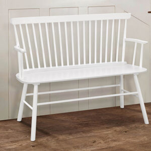 Jeremiah white spindleback wooden bench with classic farmhouse design
