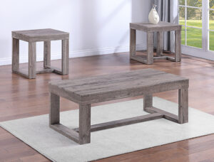 Knott cocktail table set with rustic wood and open frame design