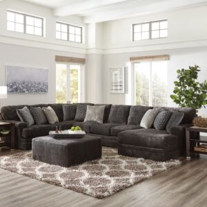 Mammoth Smoke sectional sofa with chaise and matching ottoman in dark gray fabric