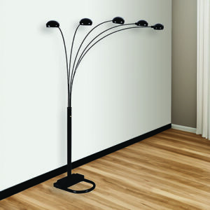 Black peacock shade floor lamp with multi-arm design
