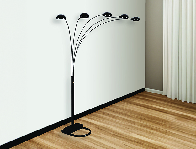 Black peacock shade floor lamp with multi-arm design