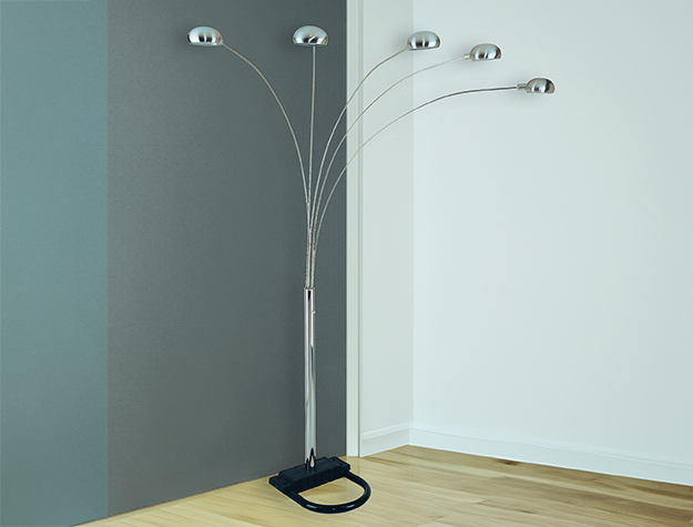 Pewter multi-arm floor lamp with modern shade design