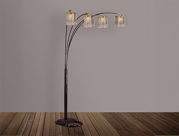 Black rain drop arc floor lamp with crystal-style hanging shades