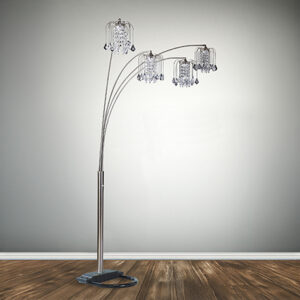 Pewter rain drop arc floor lamp with crystal hanging shades