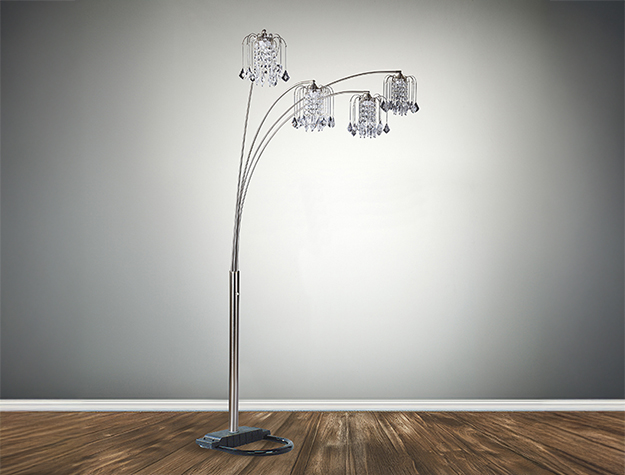 Pewter rain drop arc floor lamp with crystal hanging shades