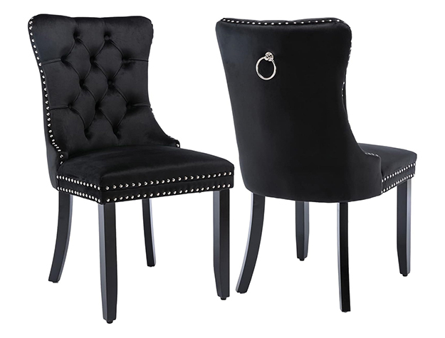 Arabella black velvet accent chair with tufted back and nailhead trim