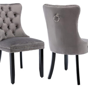Arabella light grey velvet accent chair with tufted back and nailhead trim
