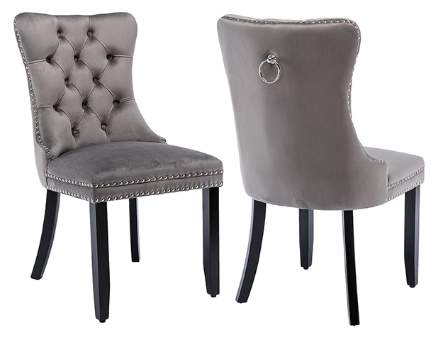 Arabella light grey velvet accent chair with tufted back and nailhead trim