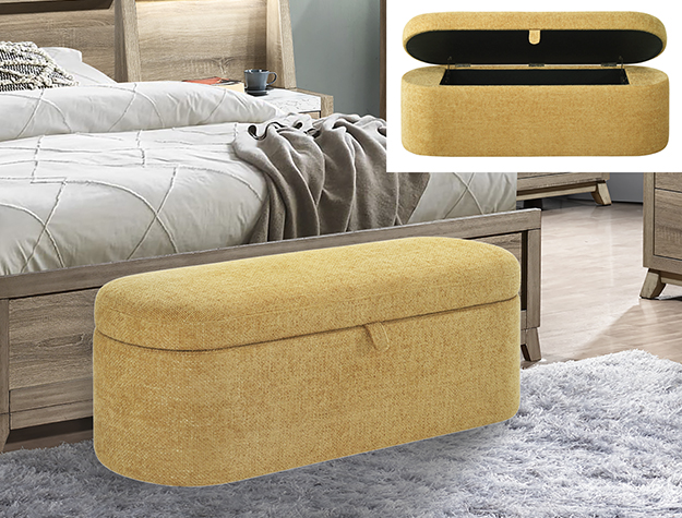 Philipa gold tweed storage bench with lift-top hidden storage