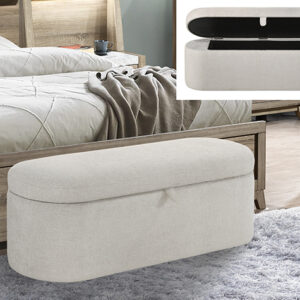 Philipa oatmeal tweed storage bench with lift-top hidden storage