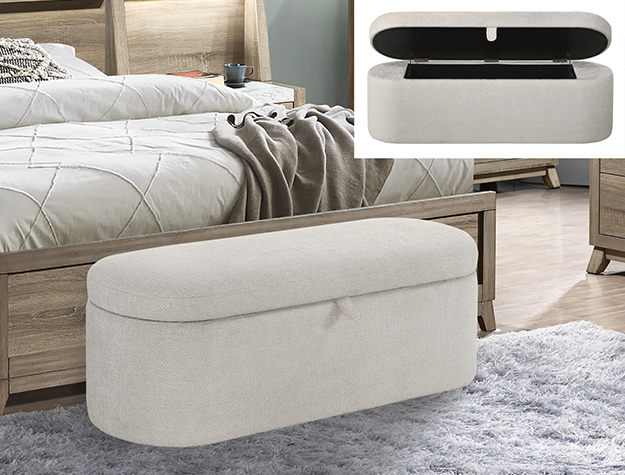 Philipa oatmeal tweed storage bench with lift-top hidden storage