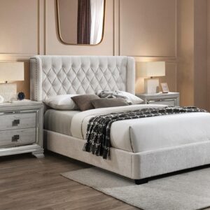 DAPHNE tufted upholstered panel bed with tall headboard